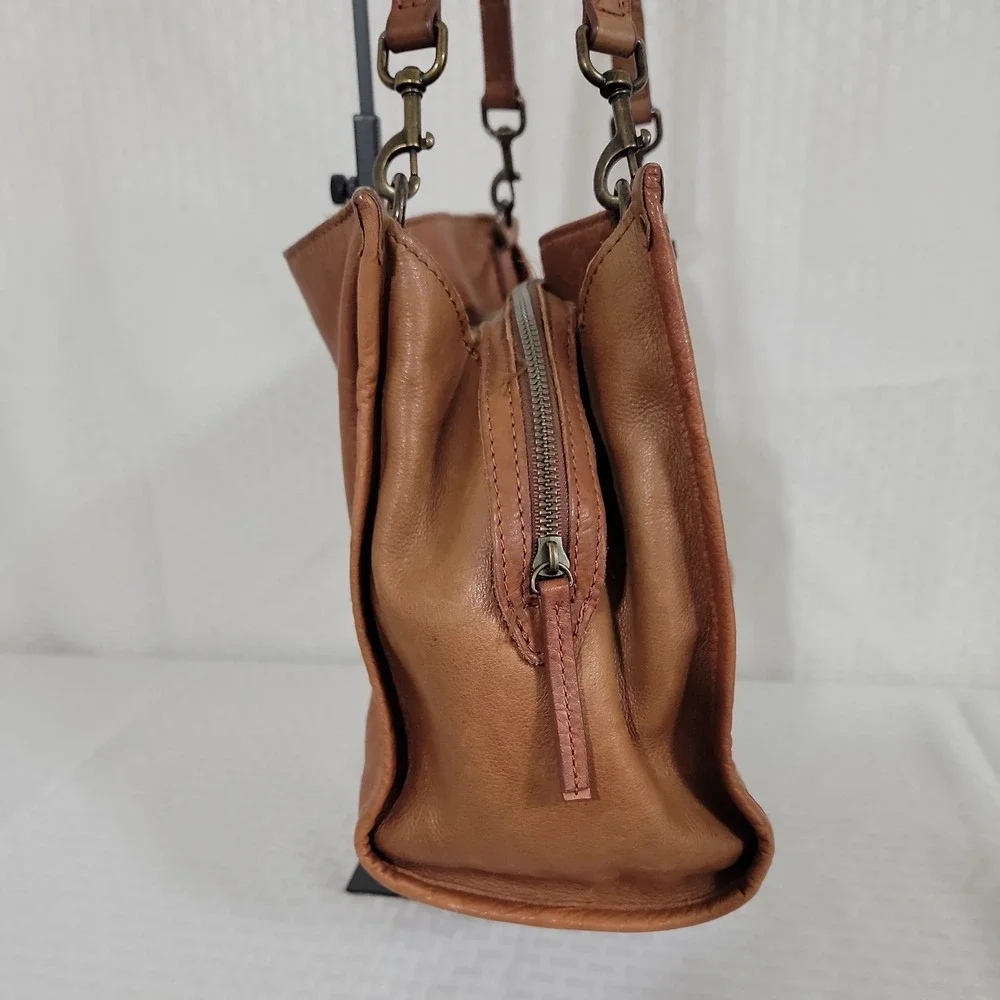American Leather Co Lenox Triple Entry Satchel Tan Genuine Leather Shoulder Bag